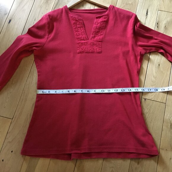 Ralph Lauren Red Eyelet Cotton Tunic Neck Shirt - Picture 12 of 16